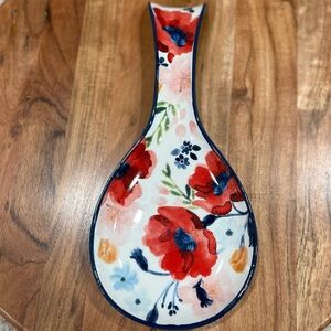 Lg Dolly Parton Stoneware Red Poppy Floral Spoon Rest